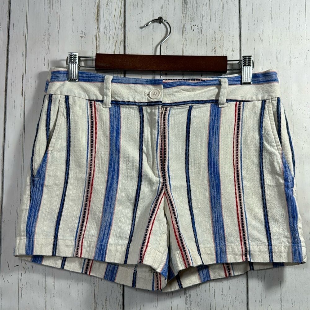 Loft Womens Striped Cotton Shorts Nautical Coastal Preppy Beachy Summer Pockets